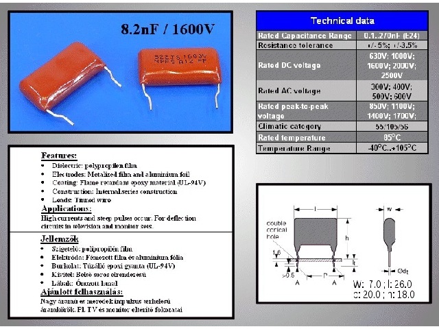 Condensateur 8.2nF 1600V CCAP8-2NF1600V