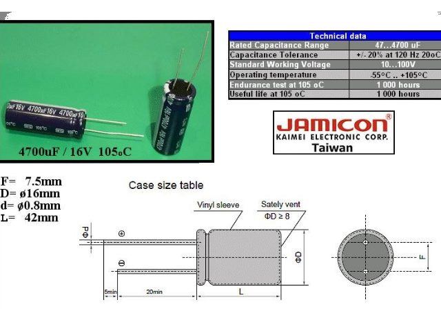 Condensateur chimique 4700uF 16V CEL4700UF16VESR-B