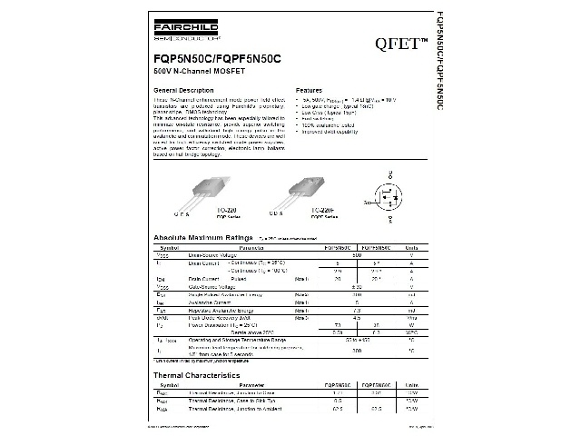 Transistor FQPF5N50C