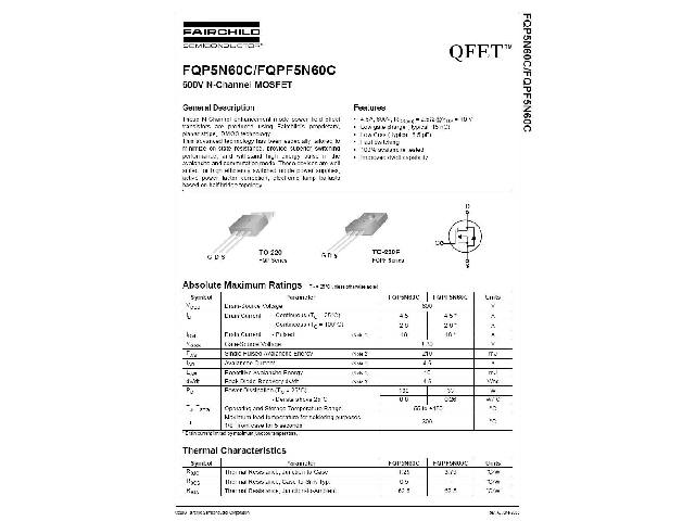 Transistor FQPF5N60C