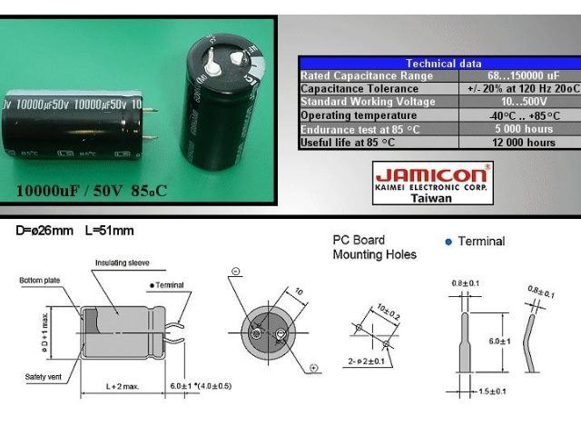 Condensateur chimique 10000uF 50V HC1H109M30045HA