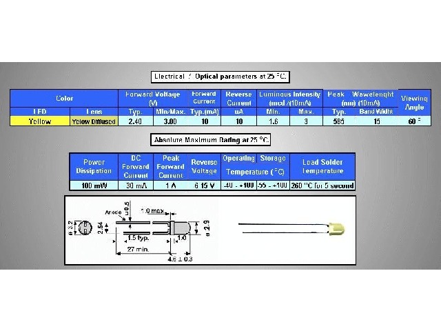 LED ronde jaune 3mm LED3-Y-TFK