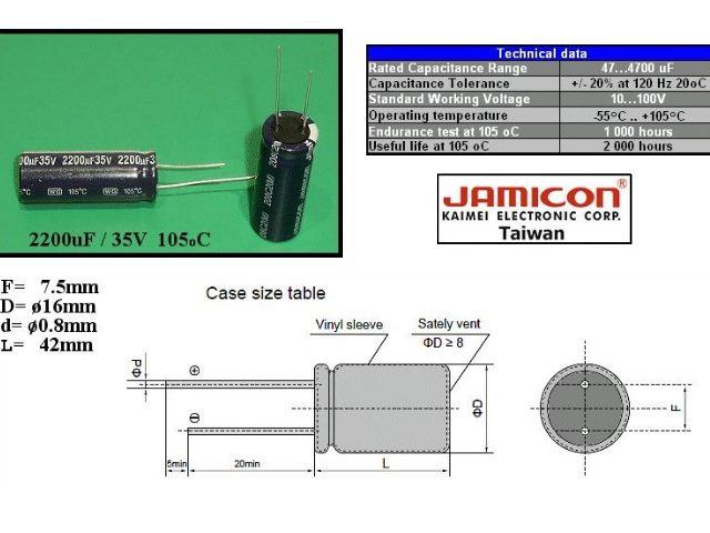 Condensateur chimique 2200uF 35V WGR222M1VK42M